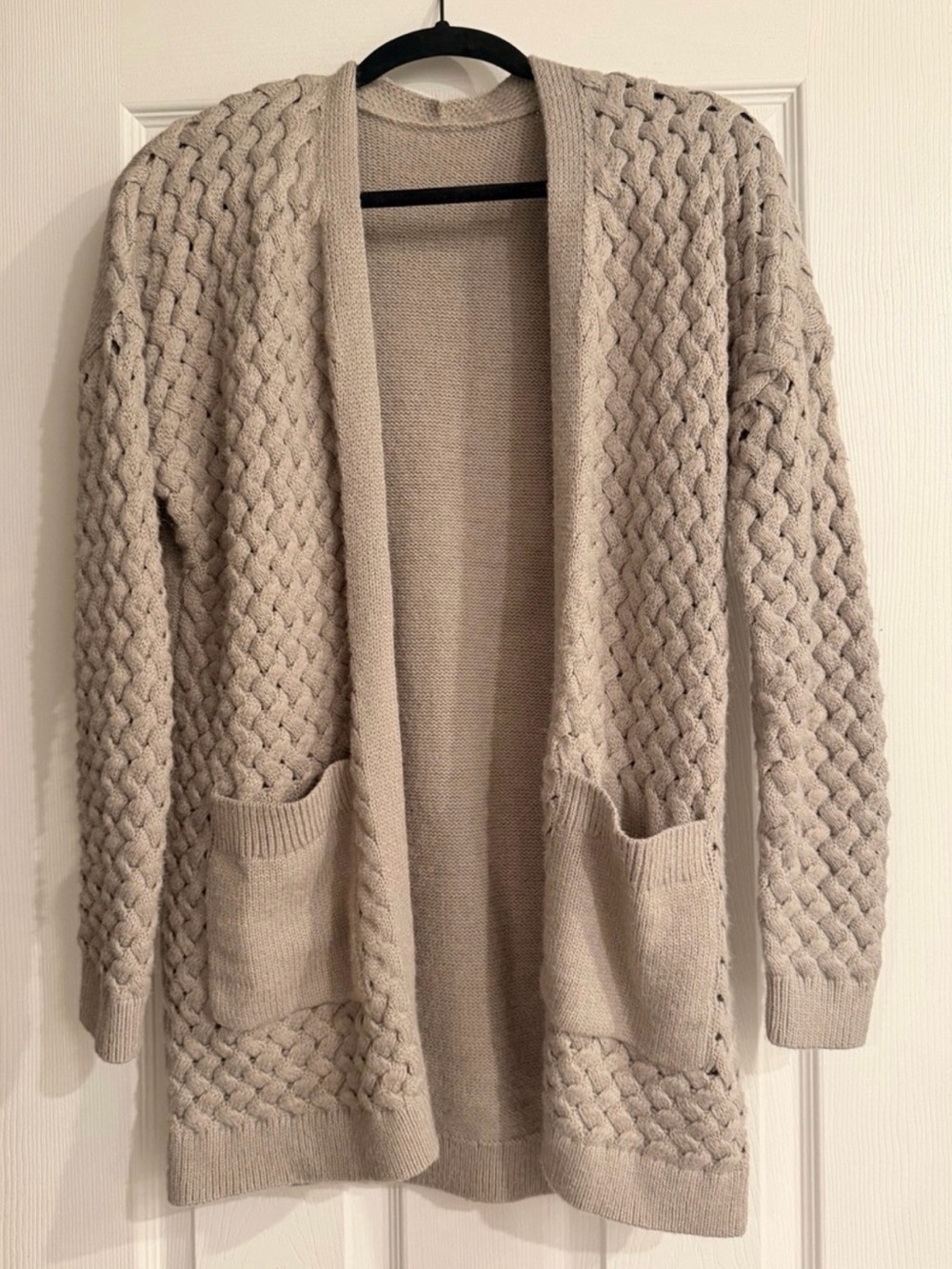 Open-Front Cable Knit Cardigan Sweater - Grey - Picture 3 of 3